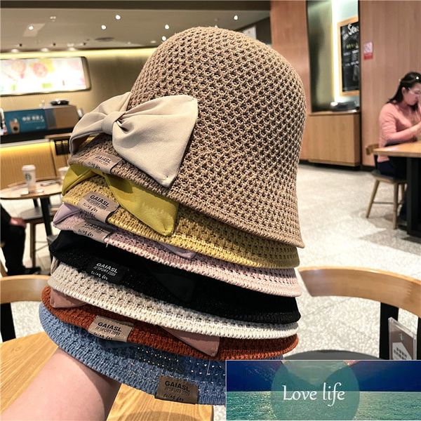 

fashion knitted ladies bucket hat bowknot sun hat wide brim cartilage summer panama hat beach dome women's fisherman factory price expe, Blue;gray