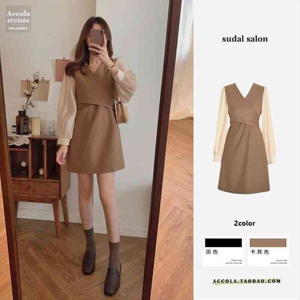 

spring and autumn tea vestido women dresses de mujer femme robe, Black;gray