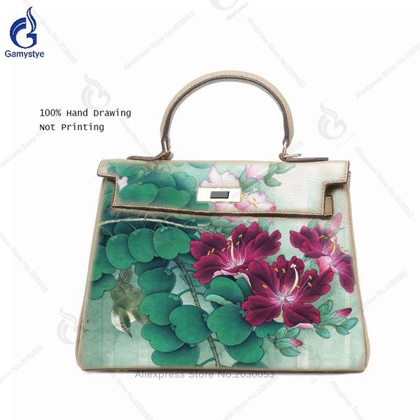 

new handmade chinese style art vintage flowers bags genuine leather handbag first layer cowhide shoulder bags casual tote gold, Black;red