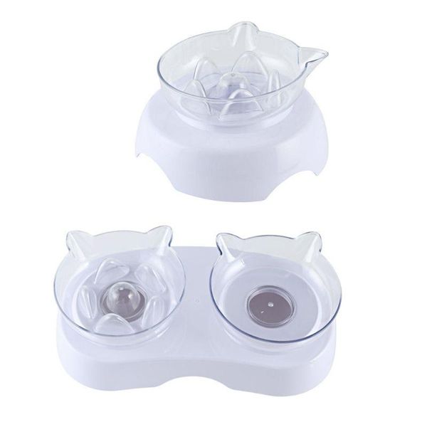 

cat bowls & feeders pet transparent double bowl dog anti-slip feeder food with tilt 15Â° neck protection 157a