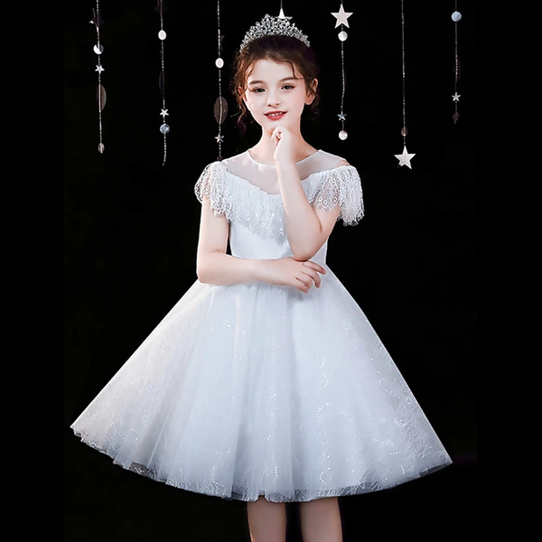 

girl's dresses a-line knee length flower girl party chiffon short sleeve jewel neck with cascading ruffles, Red;yellow