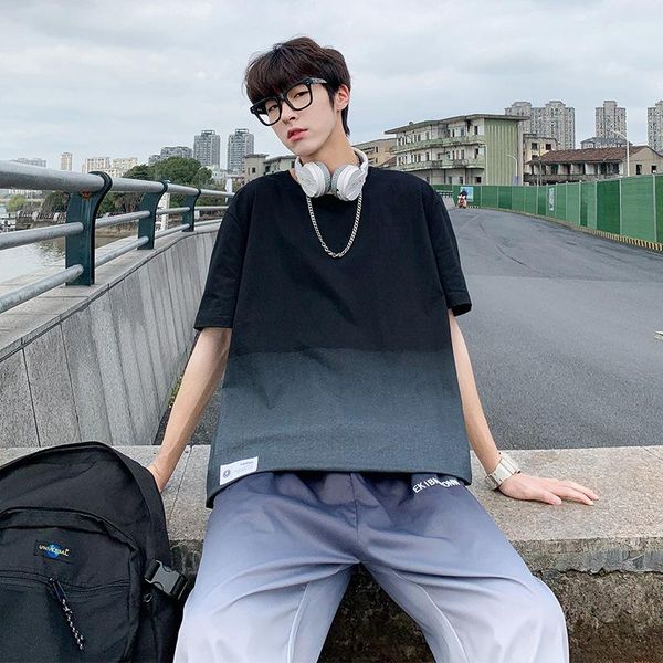 

men's tracksuits suit 2021 summer thin sports short sleeve trousers gradient trend casual wear, Gray