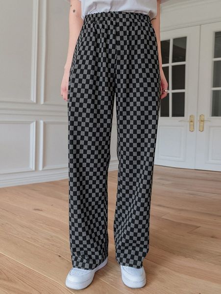 

dazy high waist checker print pants v9yi#, Black;white