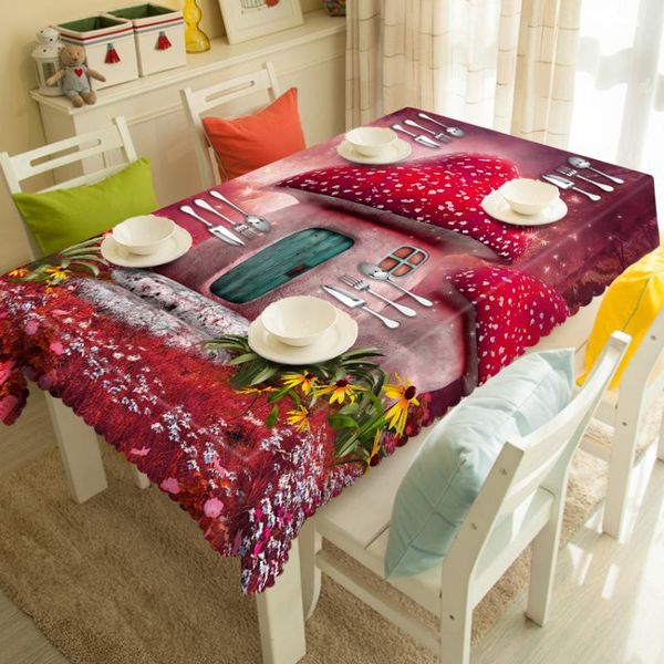 

table cloth 3d mushroom house tablecloth cartoon pattern washable dustproof thicken cotton rectangular and round