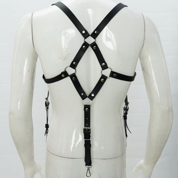 

belts mens suspender body chest harness strap adjustable leather gentleman waist belt punk costume rivets o-ring decor shoulder straps, Black;brown