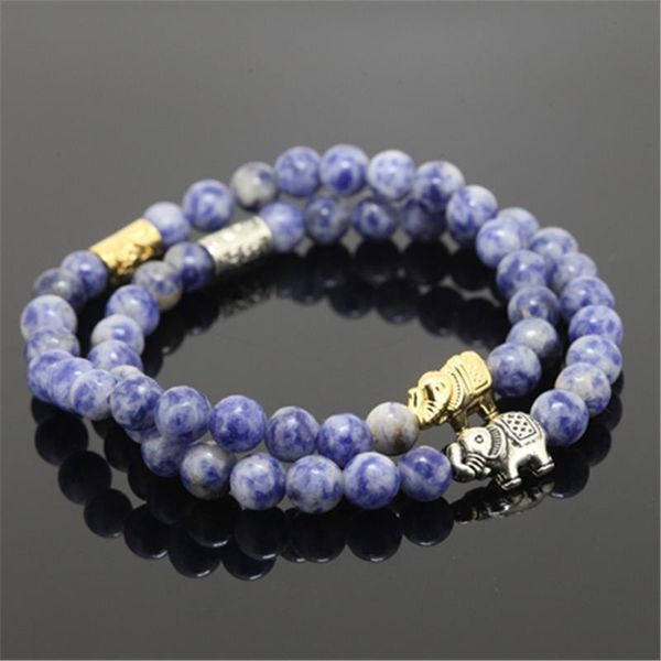 

charm bracelets 1pcs design natural 6mm round sodalite stone beads women bracelet beaded elephant girl as lucky gift, Golden;silver
