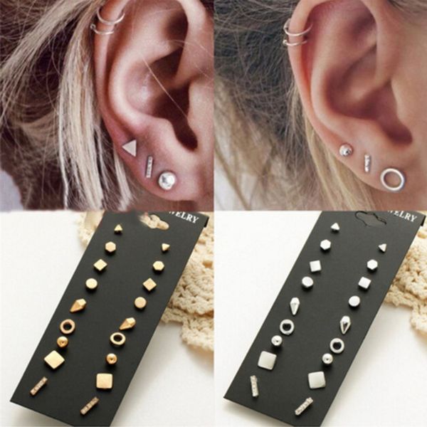 

minimalist mixed small earring set simple geometric stud earrings for women girls tiny ear studs pendientes, Golden;silver