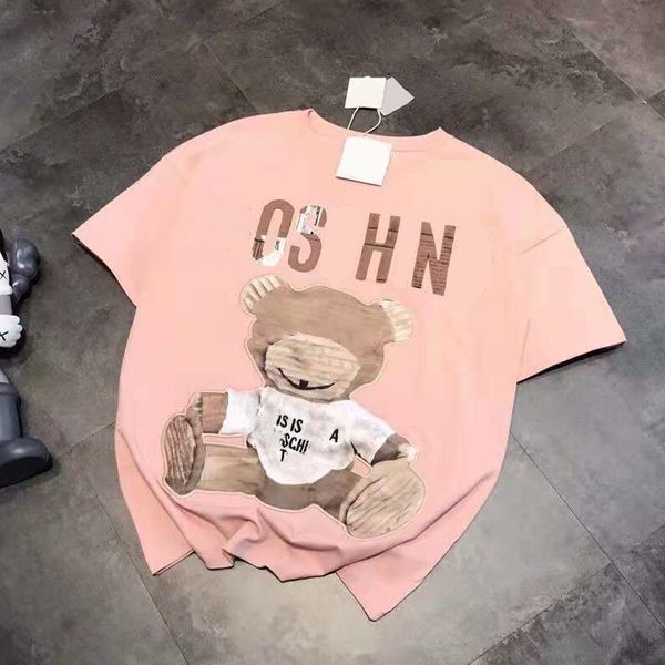 

21 spring and summer new fashion tie cloth bear age reduction lovely pink white sweet fresh women's short sleeves