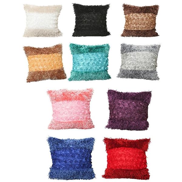 

cushion/decorative pillow vintage velvet decorative throw case 3d artificial rose flower patchwork chenille tassels stitching cushion cover