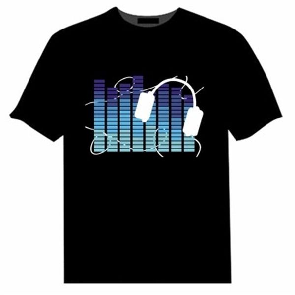 Männer Frauen Baumwolle T-shirt Sound Aktiviert LED Licht T-shirts Große Plus Größe Übergröße Reine Farbe Mode Casual Kleidung 6XL 5XL 4XL 210714