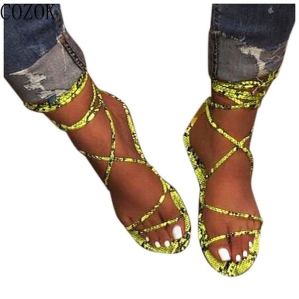 

women's sandals classic ankle laces fashion women's sandals snakeskin trend shoes casual, Black