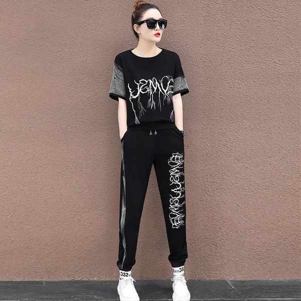 

women's two piece pants set t shirt fashion tracksuit women jogger korean harajuku aesthetic co ord 2 pcs lounge sweat suits outfits 2p, White