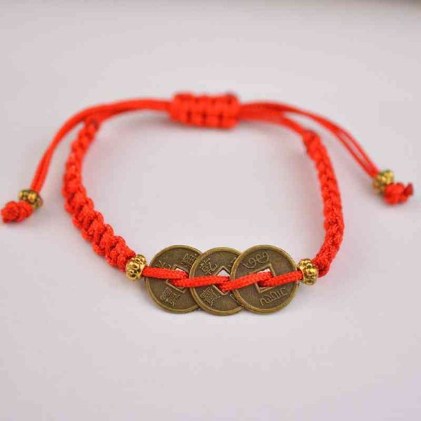 

bracelets charm copper coin red rope woven foot chain, Golden;silver