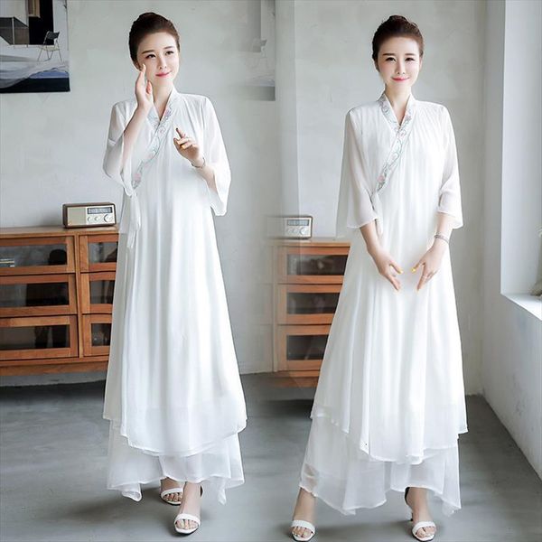 

traditional chinese vintage clothing white women dresses hanfu loose long ancient female dance party spring plus size, Black;gray