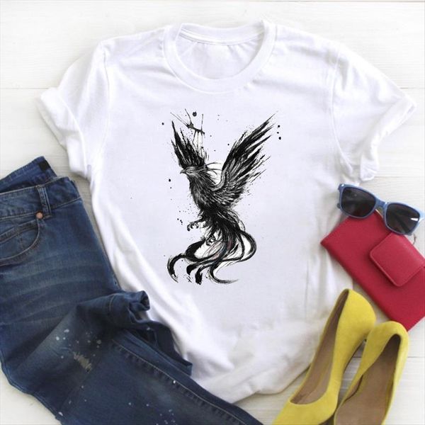 

owl animal cute printed women t shirts 90s fashion print summer tee ladies womens clothes graphic, White