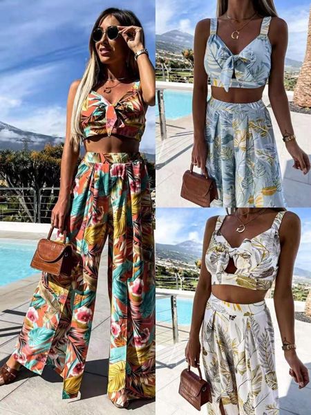 

women's tracksuits summer product lace stretch tube plus casual loose print big swing wide leg pants suit women, Gray
