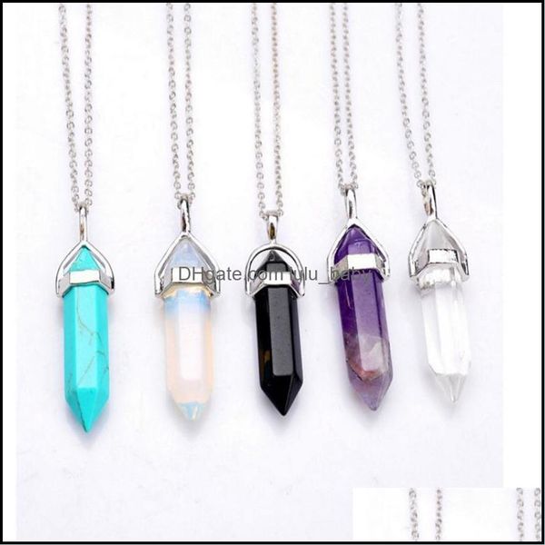 

pendant necklaces & pendants jewelry shape real amethyst natural crystal quartz healing point chakra bead gemstone opal stone chain 2172 q2, Silver
