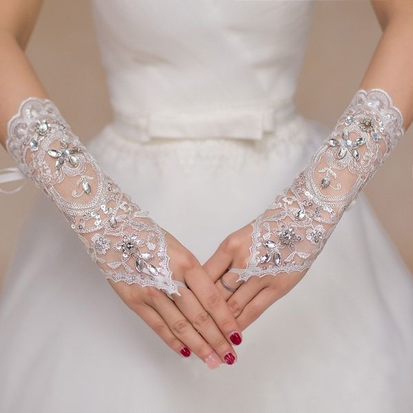 Свадебные перчатки романтические женщины белый страза без пальцев кружевные свадебные свадебные перчатки подарки