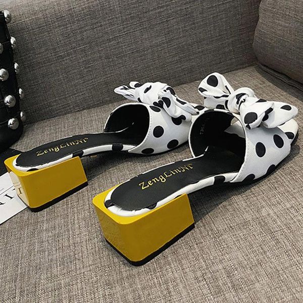 

sandals summer women peep toe casual bow knot pot square heels slippers female indoor slip on breathable beach shoes, Black