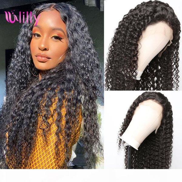 

deep wave 13x4 lace front human hair wigs for black women pre plucked glueless malaysian remy curly hair 8-28 30inch in stock, Black;brown