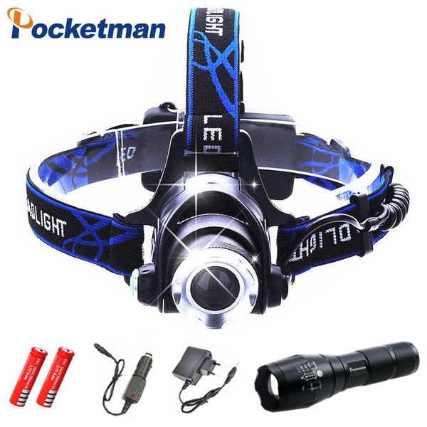 

led xm-l t6 chips headlight headlamp rechargeable zoom head light lamp 2x18650 battery+car charger+dc charger