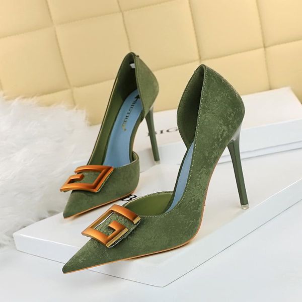 

dress shoes bigtree red green black woman pumps metal square buckle women heels banquet pointed toe stiletto plus size 43