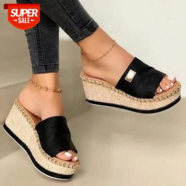 

puimentiua platform wedges slippers women sandals 2020 new female shoes fashion heeled shoes casual summer slides slippers women #fj6m, Black
