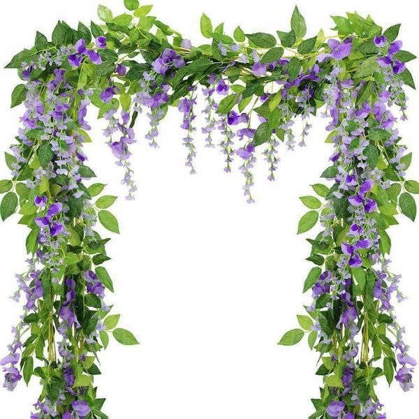 

decorative flowers & wreaths 1pcs handing artificial flower with green leaves vines faux garland plants cloth and iron wire home party garde