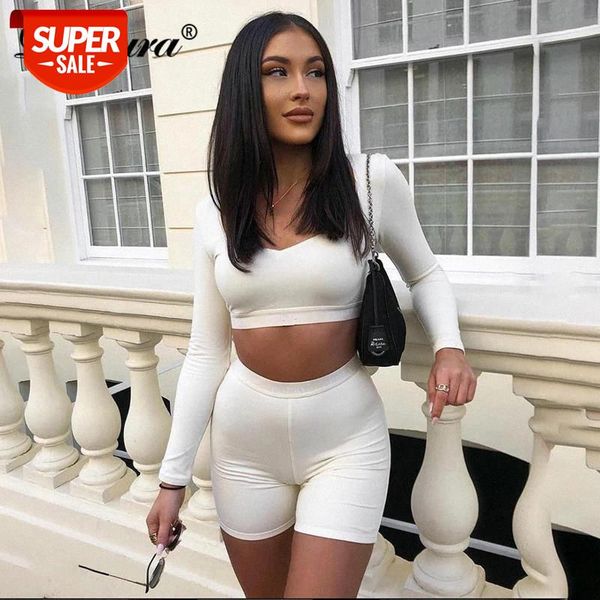 

Dulzura women two piece set crop top biker shorts bodycon sexy streetwear 2020 summer clothes club outfit tracksuit lounge wear #O76s, White