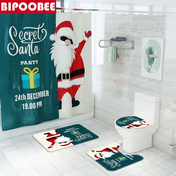 

shower curtains merry christmas bathroom curtain santa claus bath mat set cover toilet lid anti-slip carpet bathtub with hooks