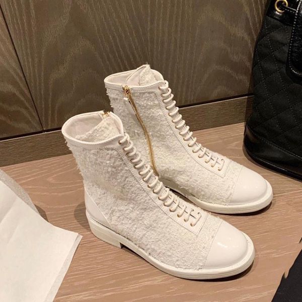 

boots platform shoes woman chunky heels mid calf zapatos de mujer buckle botas ins concise zipper, Black