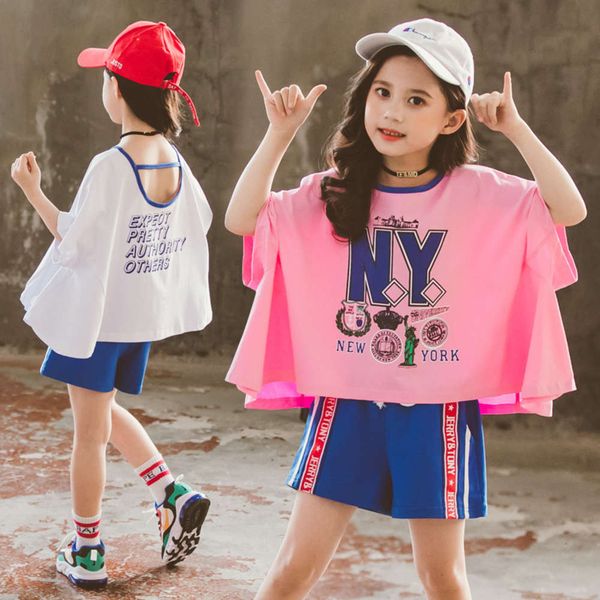 

children's 2021 new wear girls' short sleeve shorts set, White