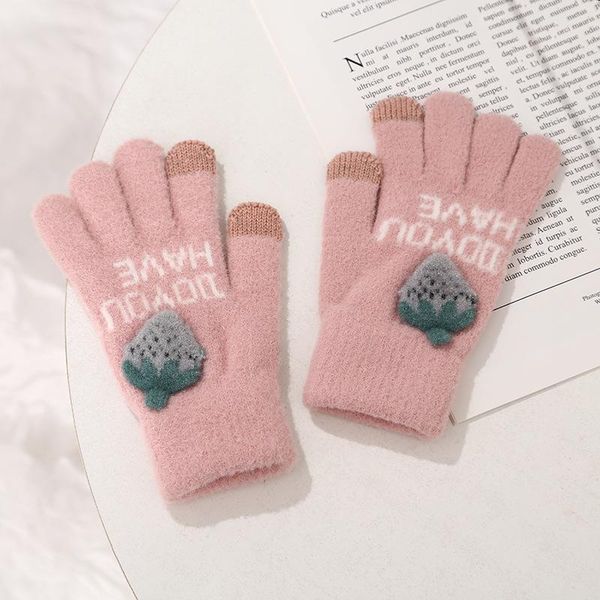 

five fingers gloves cashmere knitted winter crystal mink autumn warm thick touch screen mittens outdoor sports skiing cycling, Blue;gray