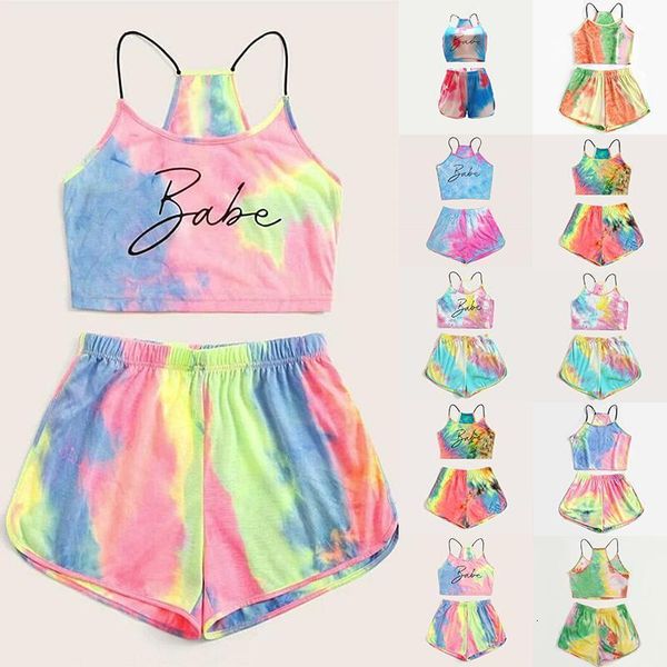 

sfit women sets muticolor print 2 pcs sweatsuit cami vest + shorts summer pullover suits women outfit two piece tracksuits1, Black;blue