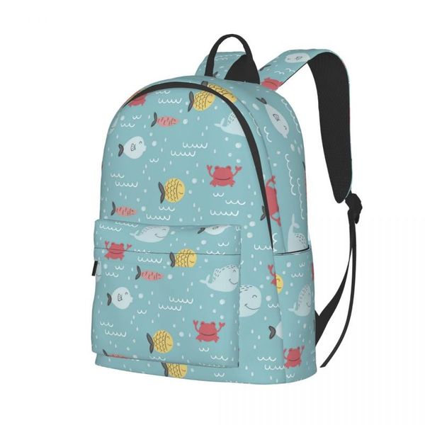 

backpack school bookbag hand drawn fish teenger girl bag bagpack