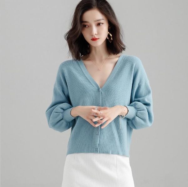 

women's sweaters 2021 autumn thick lantern sleeve long-sleeved sweater, White;black