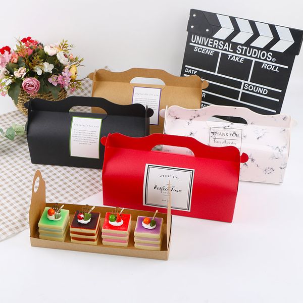 Lange rot/weiß/schwarz/braune Papprollen-Kuchenschachteln Backen-Toast-Box Großhandel Party-Geschenkbox