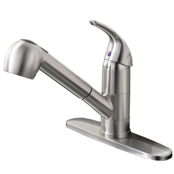 

kitchen faucets commercial stainless steel single lever handle pull out sprayer prep sink faucets, brushed nickel finished