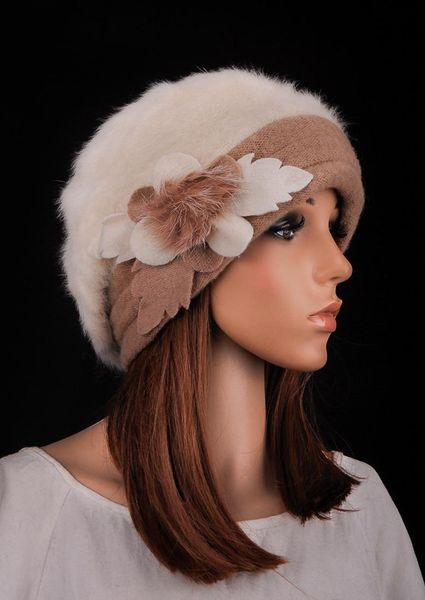 

beanie/skull caps m632 fashion womens winter warm beige faux fur wool flower with pompom cute beret hat beanie cap, Blue;gray