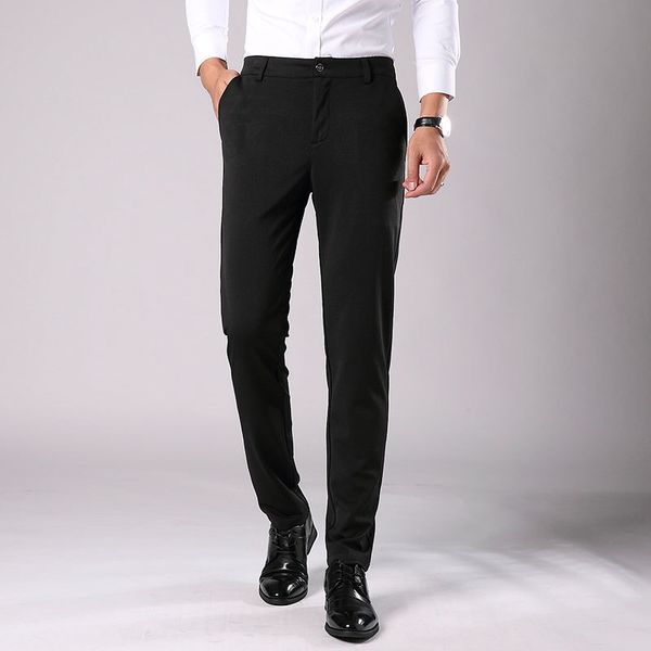 

2021 new men's spring autumn fashion business casual suit pants male elastic straight formal trousers plus size 28-38 xgvy, Black