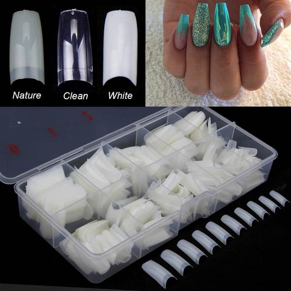 

false nails 500pcs/box acrylic tips transparent nail fake artifical fingernails soft gel full cover coffin manicure tools, Red;gold