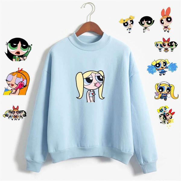 Kadın Hoodies Tişörtü Tatlı Kız Kazak Kawaii Buttercup Power Puff Harajuku Kadın Hoodie Ulzzang Kore Tarzı Karikatür Baskı Wi