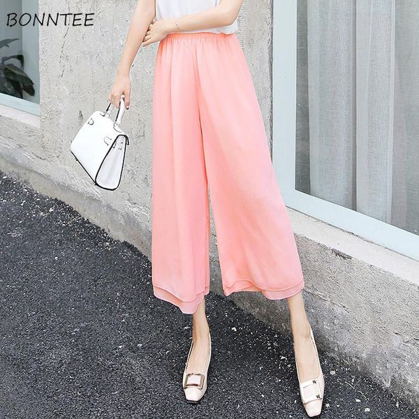 

women's pants & capris women chiffon wide leg pant summer casual loose chic womens solid soft female all-match breathable elegant simpl, Black;white