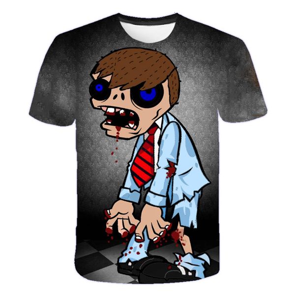 

2020 girl figure cartoon original plant zombie war print t-shirt kids horror zombie movie 3d short sleeve, Blue