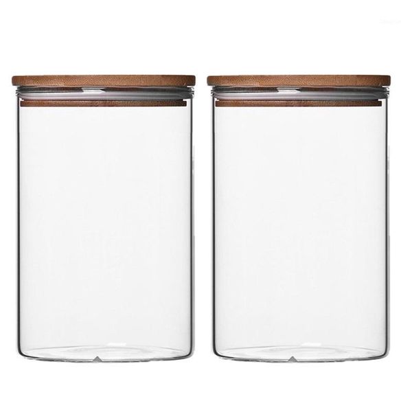 

storage bottles & jars 2pcs durable glass sealed can tank bamboo lid tea canister reusable jar for grain candy