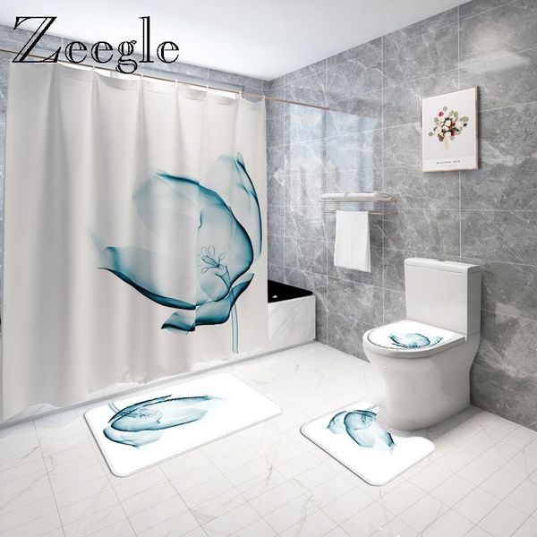 

floral printed shower curtain with bath mat set polyester fibre waterproof shower curtain anti slip bathroom foot rug