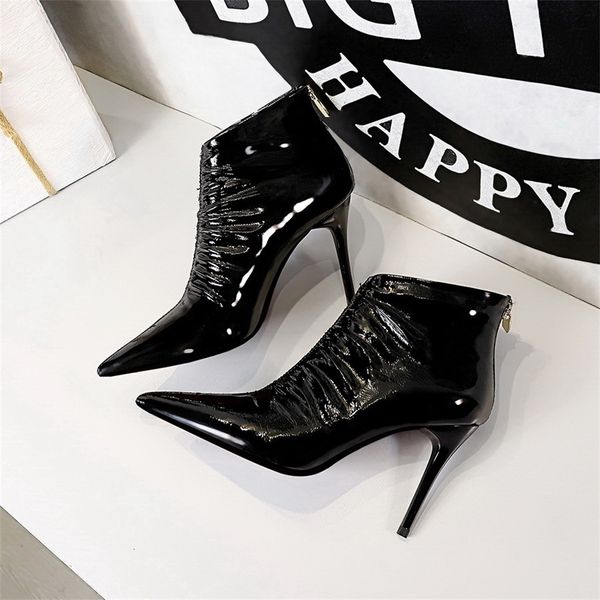 

women's pointed clear leather boots, luxury shoes, 2020 cm high heels, sexy, valentine's day party, winter series 9.5, Black