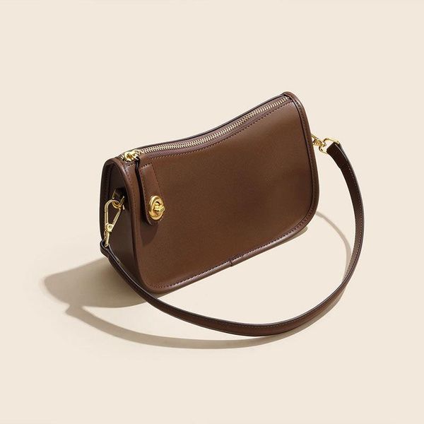 

cross body 2021 niche design leather handbag retro french underarm bag fashion shoulder slung lock zipper