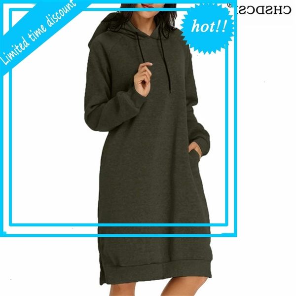 

chsdcsi herfst women daily hoodies long mouwen casual pocket sweatshirt elegant warm solid dress, Black