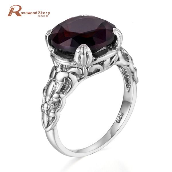 Noenname_null Luxo Janeiro Birthstone Anel Vintage Sólido 925 Sterling Prata Criado Garnet Anéis Homens Cocktail Fine Jewelry